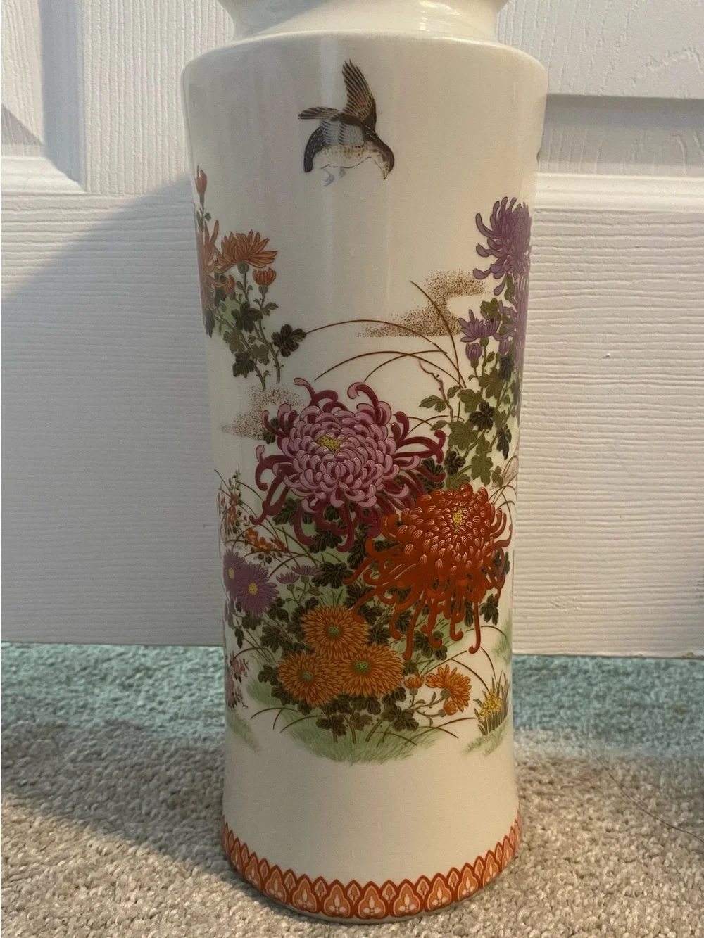 Vintage 1980s Shibata Japan Floral Porcelain Vase 12" Birds Butterfly Gold Trim - Picture 2 of 5